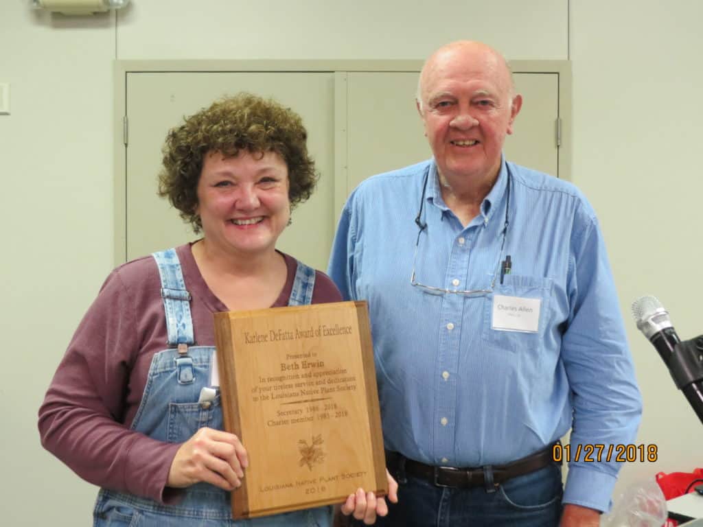 Beth and Charles receiving the Karlene DeFatta Award
